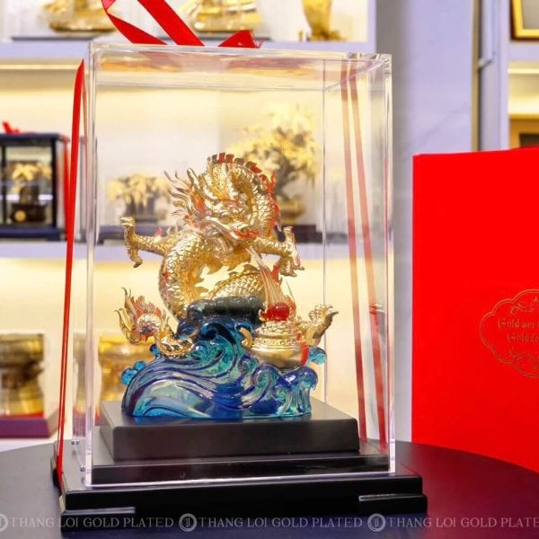 Tượng Rồng Mạ Vàng 24k 17 13 22cm Quà Tặng Phong Thuỷ Cho Sếp Nam