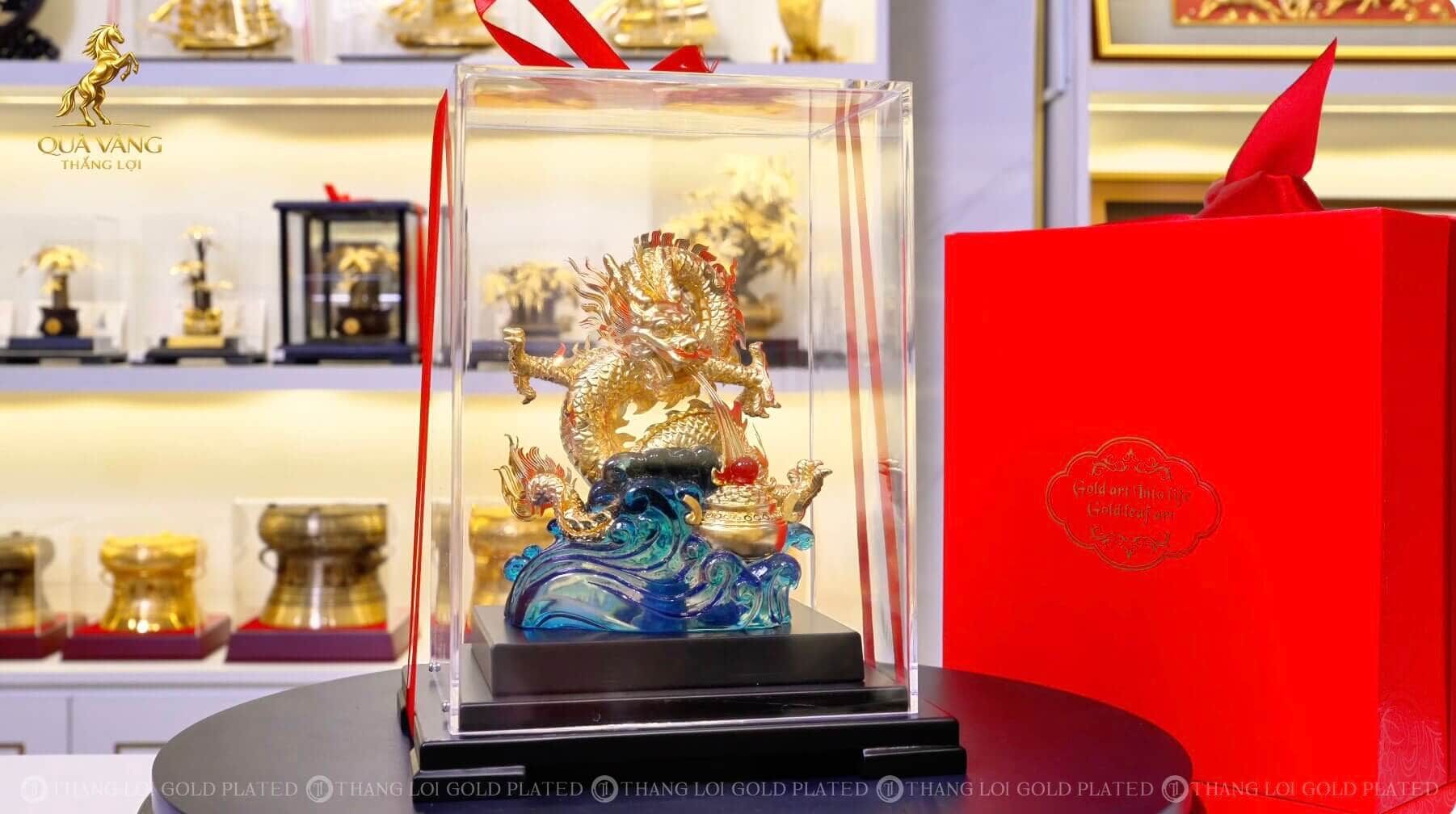 Tượng Rồng Mạ Vàng 24k 17 13 22cm Quà Tặng Phong Thuỷ Cho Sếp Nam