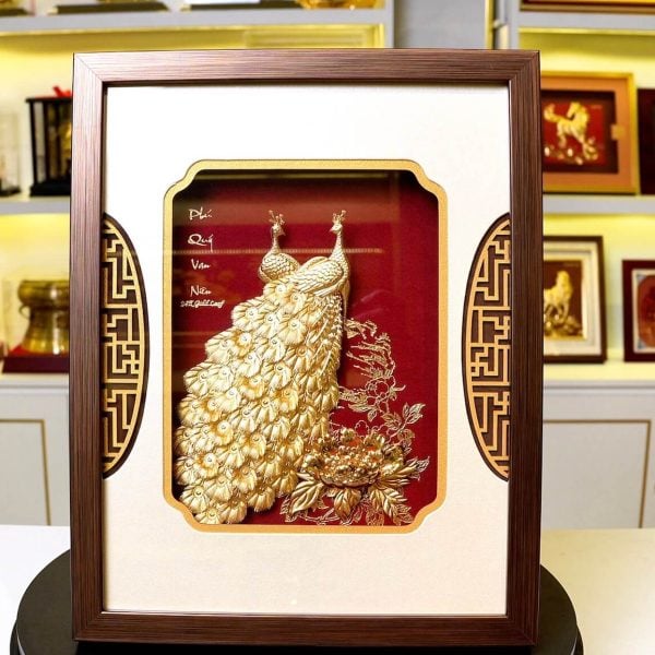Tranh Chim Công Mạ Vàng