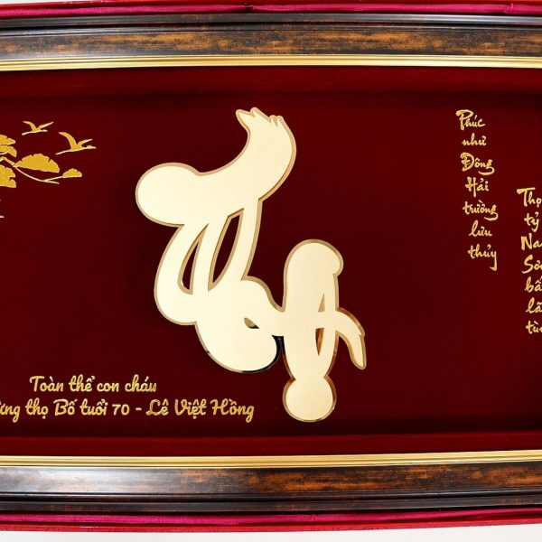 tranh chữ thọ mạ vàng 65 40cm cao cấp