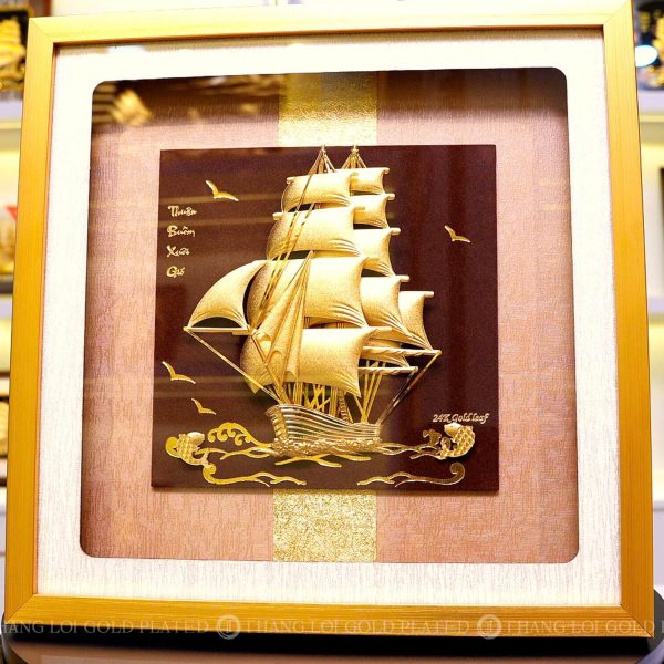 Tranh thuyền buồm mạ vàng 24k kích thước 33*26cm